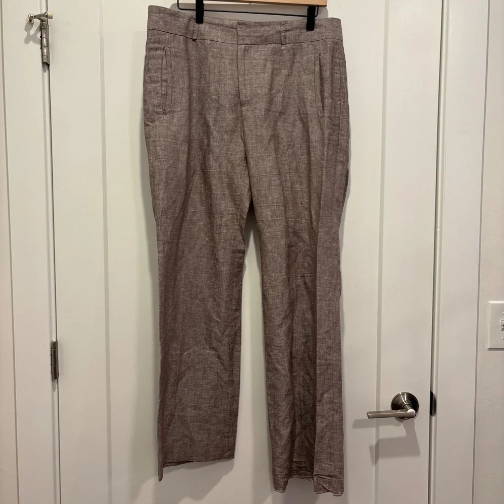 Banana Republic Martin Fit 718 Brown Linen Cotton Trousers Pants Womens 12
